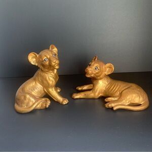 Ceramic‎ Gold Lion Cub Figurines Set of 2